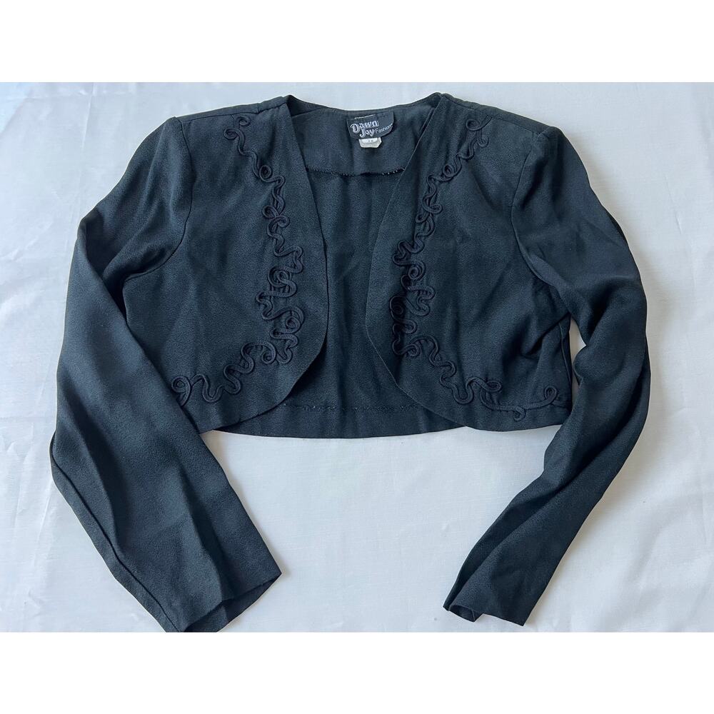 Dawn Joy Fashions Long Sleeve Cropped Jacket Shoulder Pads Size 7-8 Black VTG80s
